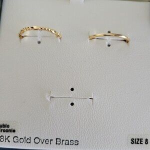 WOMEN'S Cubic Zirconia 18K Gold Over Brass Rings. 2 Rings Only. Size 8